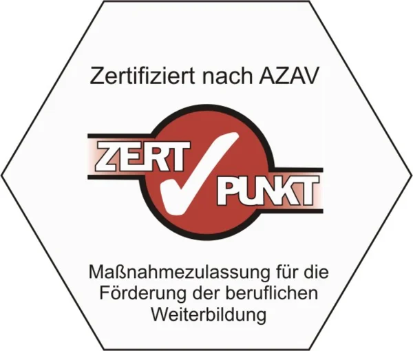 Zertifiziert nach AZAV – Kiwa ZERTPUNKT: Maßnahmezulassung für die Förderung der beruflichen Weiterbildung